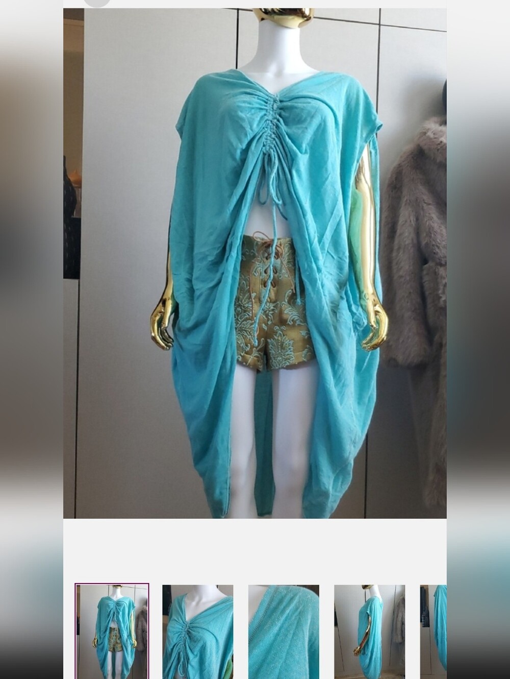 EUC Free People Sheer Aqua Knit Duster/Poncho Style Top or Coverup